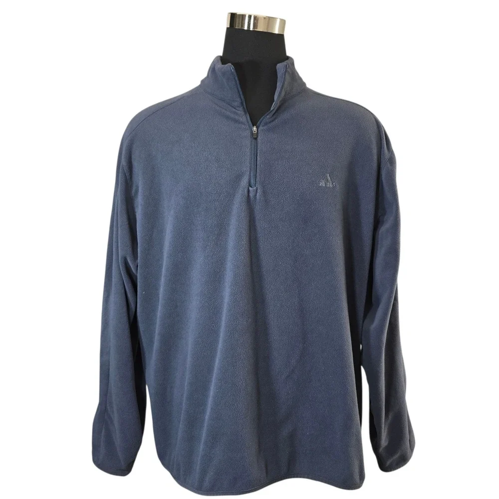 Adidas Mens 2XL Fleece Pullover 1/4 Zip Long Sleeve Gray Activewear Top‎